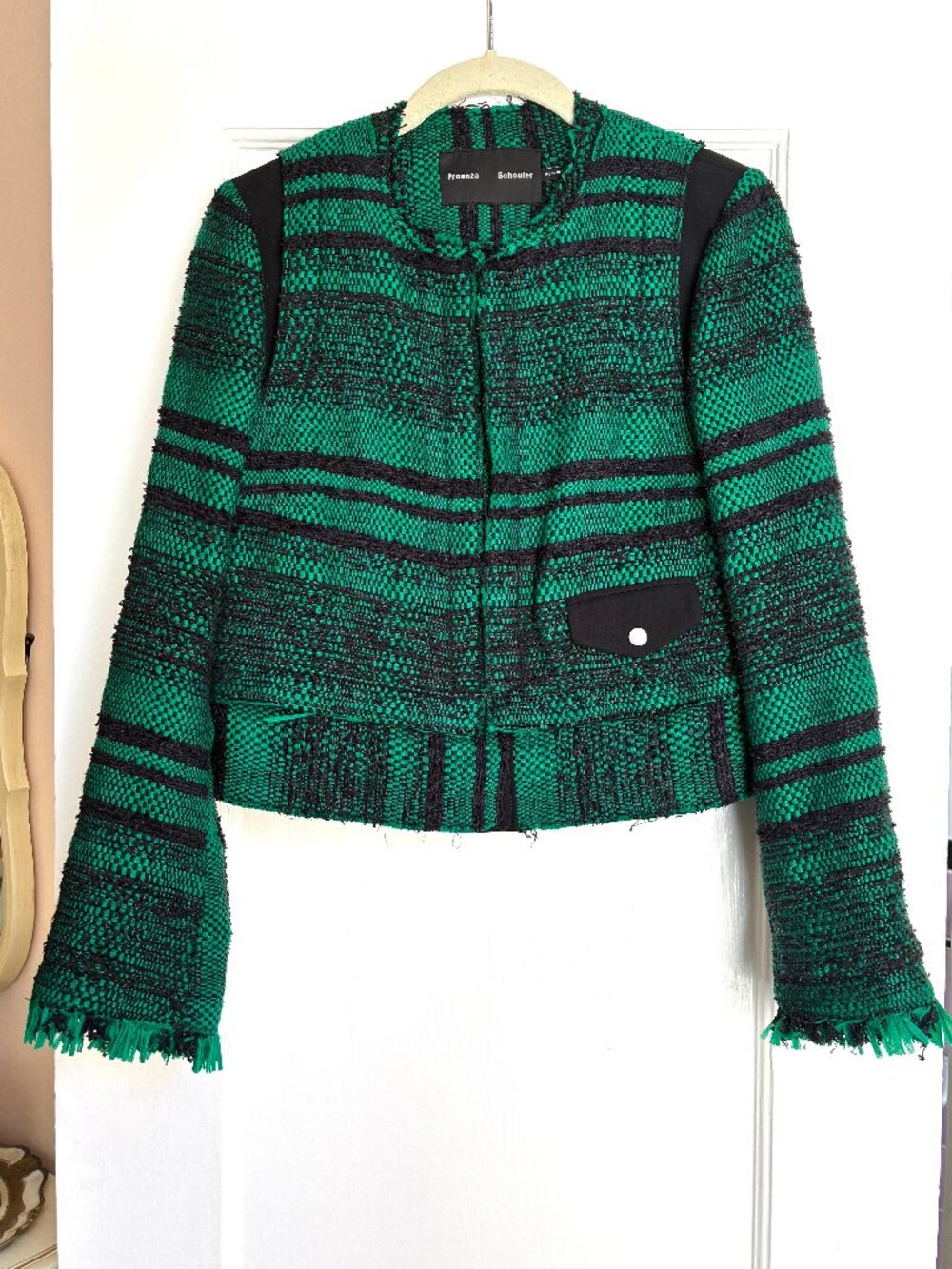 Proenza Schouler Green Black Tweed Cropped Jacket 4 Small Lady